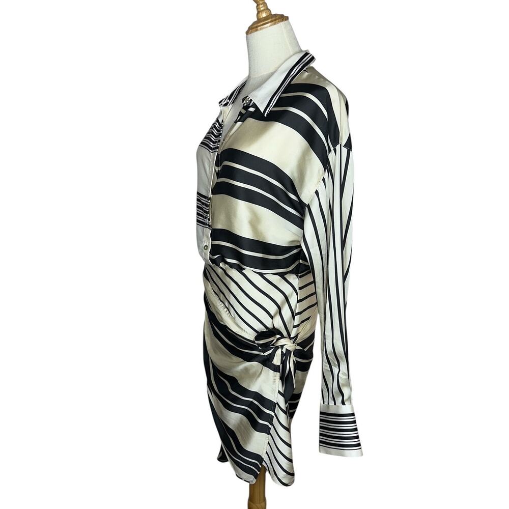 L'Academia Striped Kamile Asymmetrical Side Knot Satin Mini Dress Size Medium - Picture 7 of 12